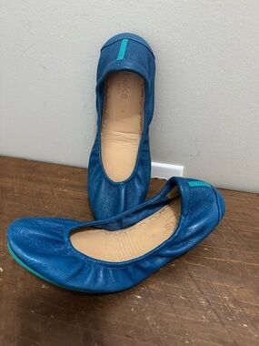 Tieks Cobalt Blue Leather Ballet Flats with Teal Accents Size 8